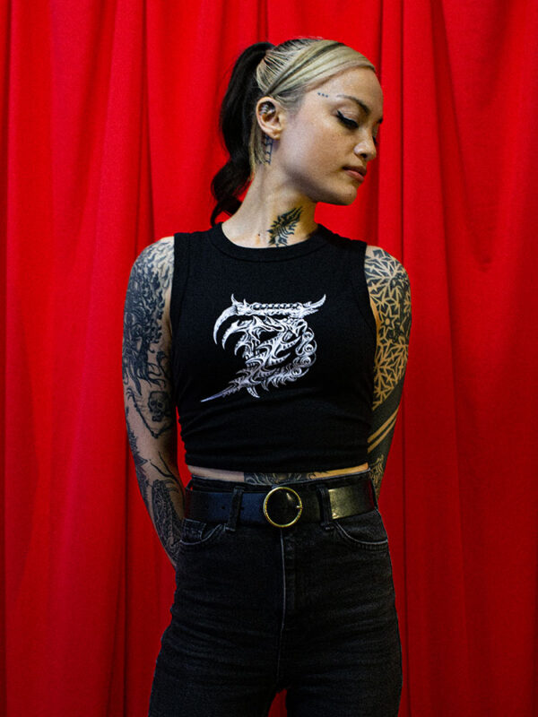 Discharge print on black tank top