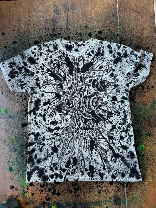 Sold out ! Discharge print on distressed white Tshirt